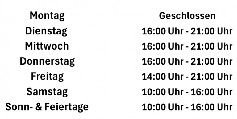 Aktuelle Öffnungszeiten
